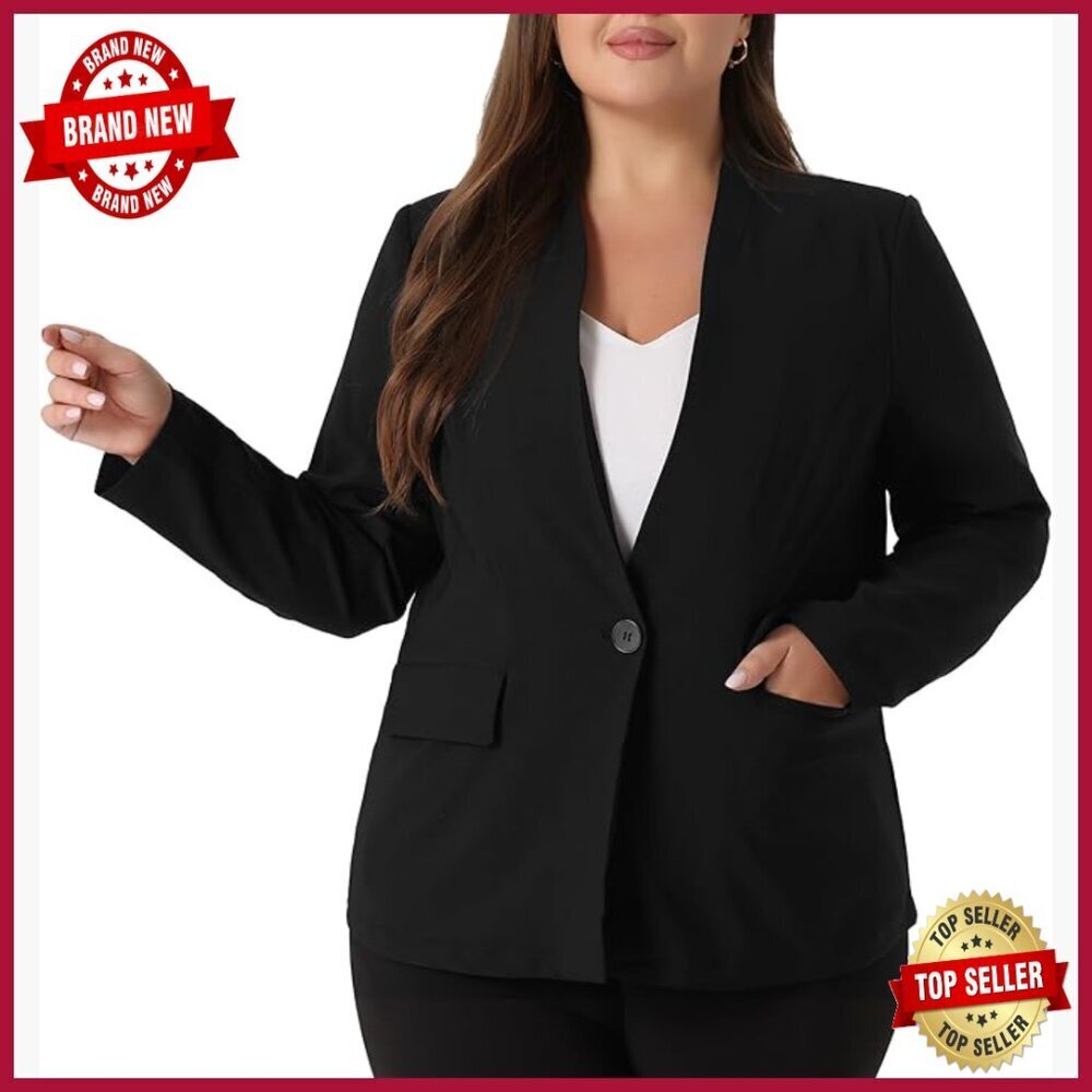 Plus Size Blazer Long Sleeve Button Office Business Jacket Regular Fit